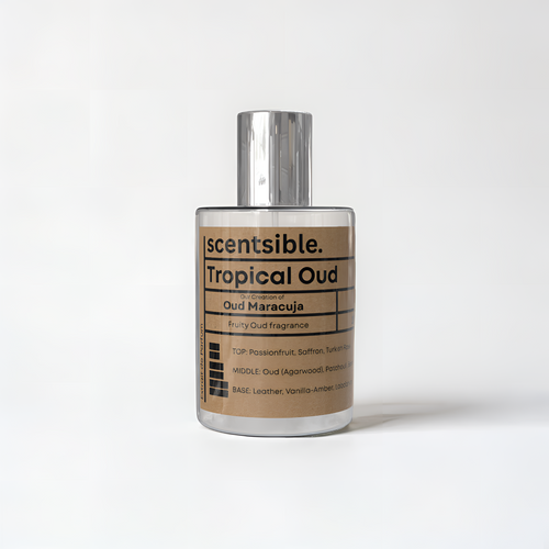 Scentsible Tropical Oud fragrance bottle on a white background
